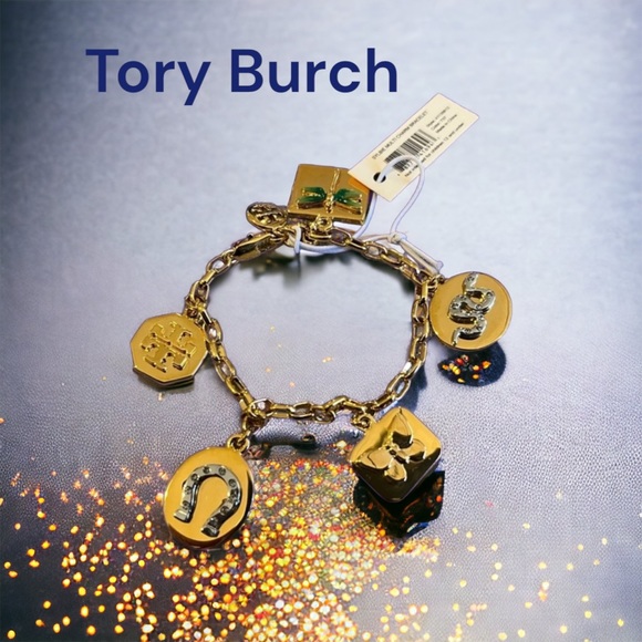 Tory Burch NEW TAGS Sylbie Charm Hummingbird Logo Bracelet Gold Christmas Gift - Picture 1 of 8